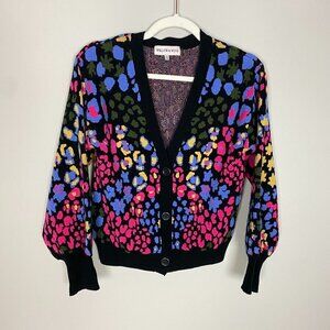 Wind & Willow Colorful Animal Print Leopard Floral Cardigan Sweater Womens Small